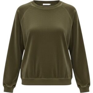 Aerie Olive Green Velour Crewneck Sweatshirt Raglan Sleeve Size Small Oversized